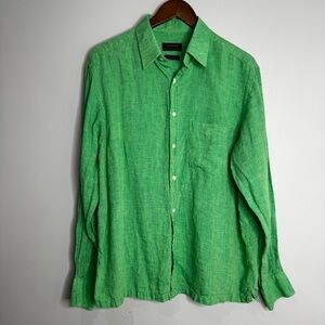 Zodiac Men’s Green 100% Linen Button Down Long Sleeve Shirt Size 16 1/2